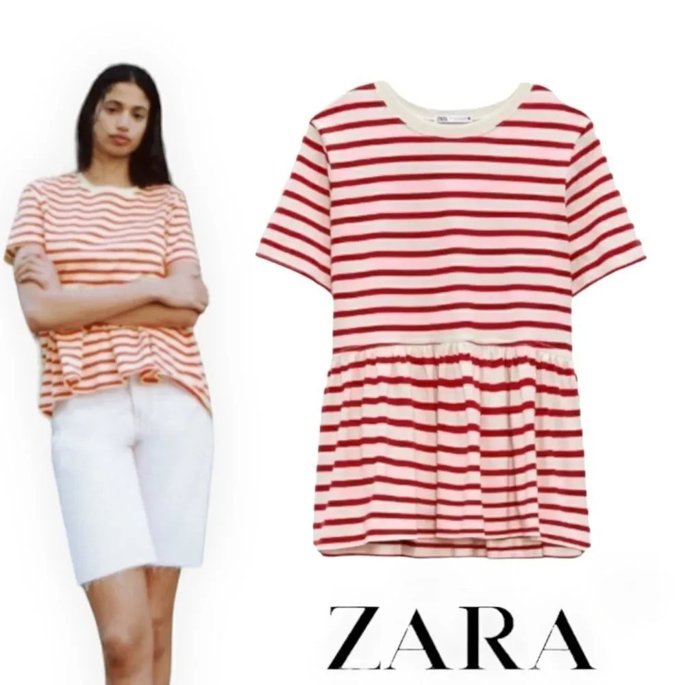 ZARA | Red & White | COMBINED PEPLUM T-SHIRT